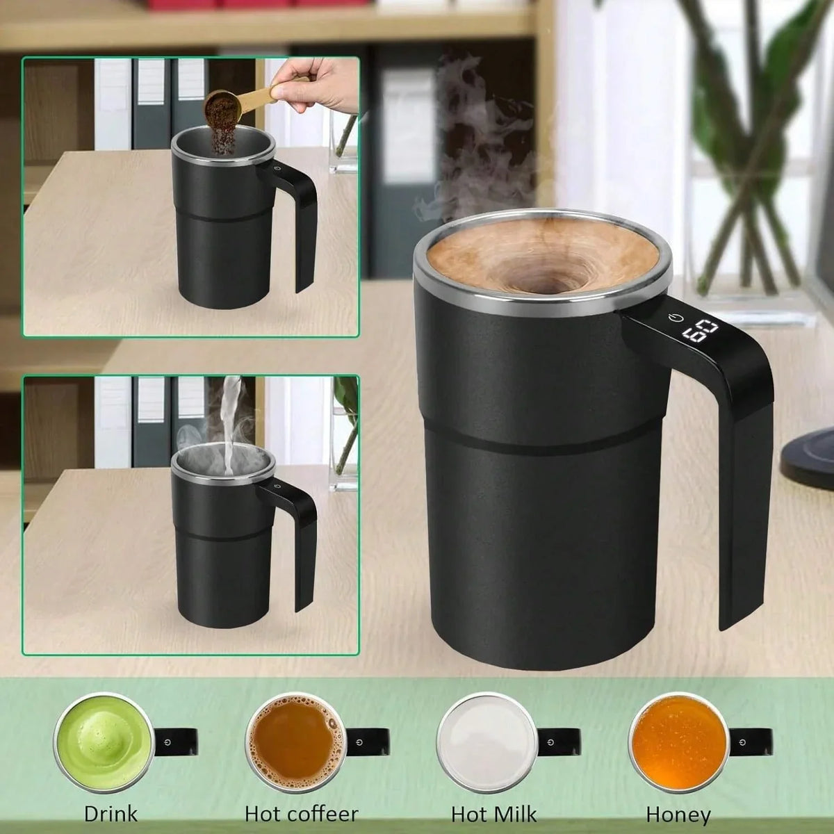 Self Stirring Mug 380ML Stainless Steel Interior USB Battery-Powered Motor-Driven Coffee Cup Back To Work 2025 IP67 Water-Resistant
