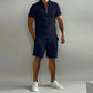 Solid Color Polo Shirt & Vertical Stripe Pants Kit - Casual Short Sleeve Sports Wear