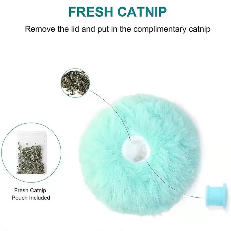 Interactive Cat Toy Ball - Plush Motor-Driven Catnip Training Squeak Sound Toy for Kittens