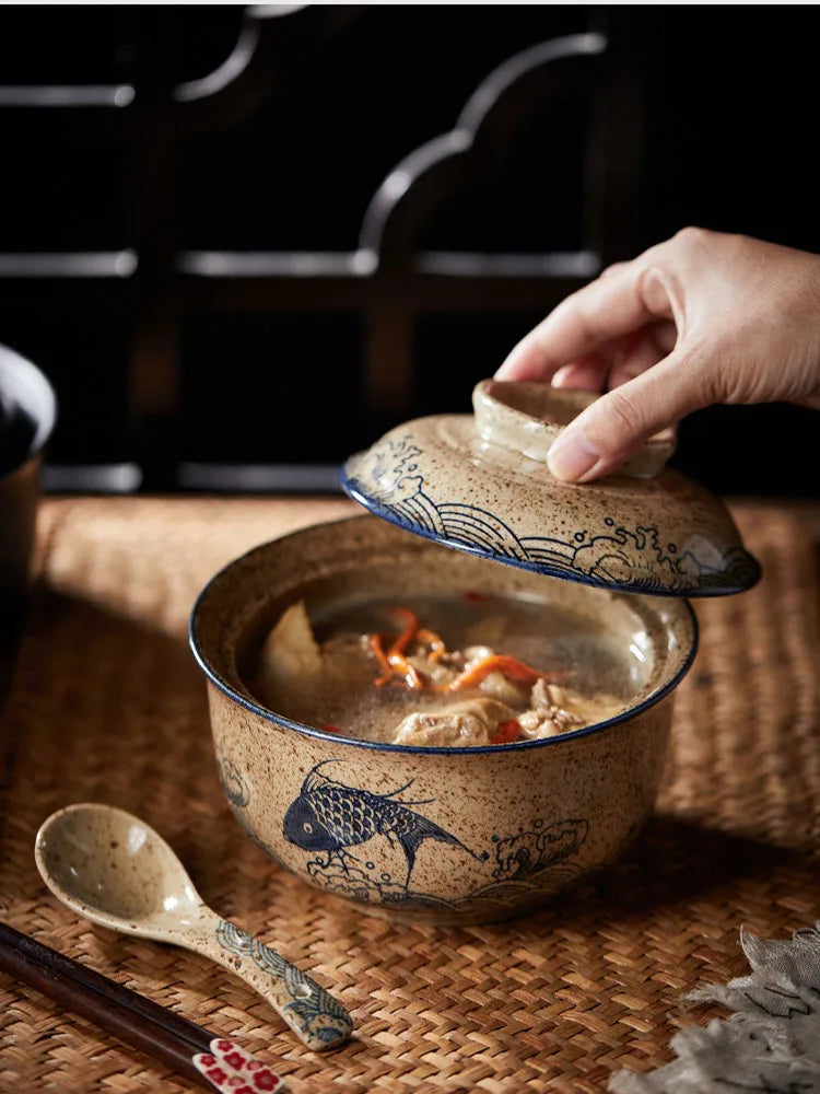 Ramen Instant Bowl With Lid Porcelain Large Capacity