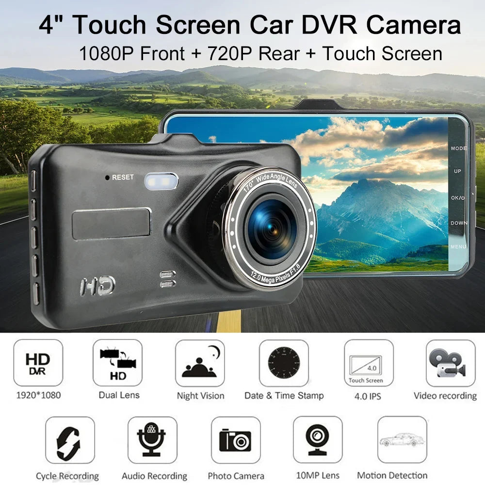 DVR Car Dual Lens DashCam 4" HD 1080P 32 GB Touch Screen Video Recorder