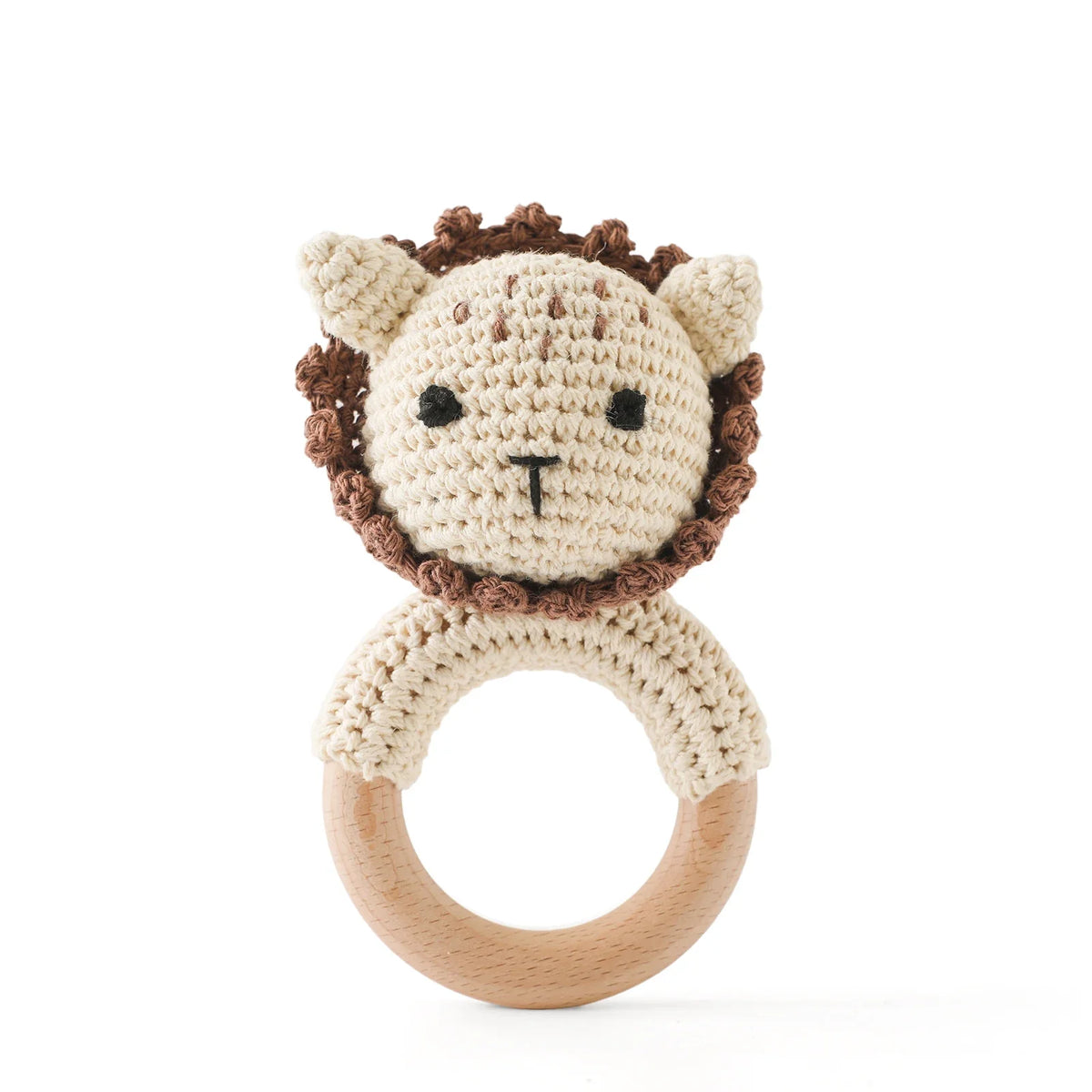 Crochet Wooden Animal Teether Rattle Newborn Sensory Toys