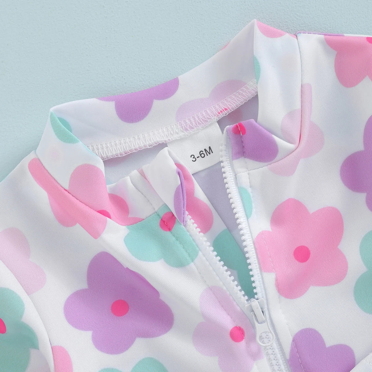 Plush Toddler Girls' Swimsuit - Long Sleeve, Zip Front, Flattering Flower Print, Polyester, Beach & Pool Swimwear