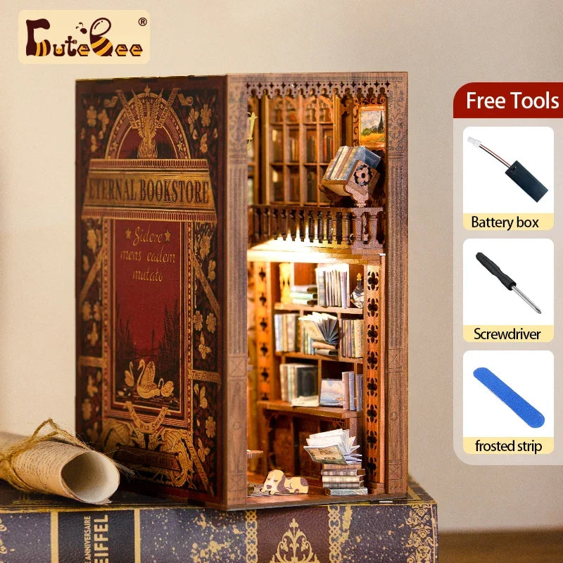Book DIY Nook Kit Wooden Miniature Shelf Insert Roombox Dollhouse Model Holiday 2025 Cozy Library Gift
