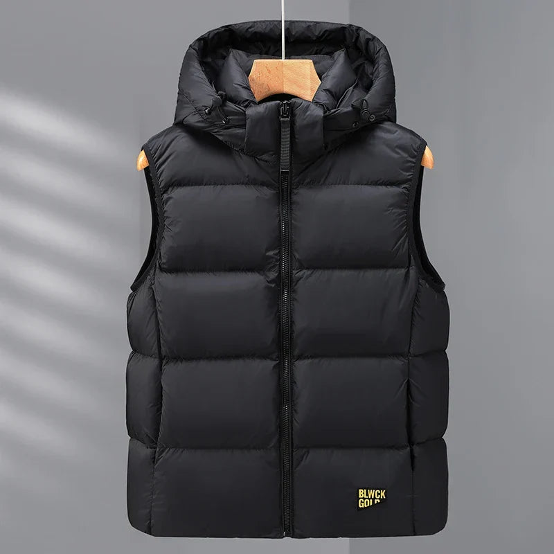 Men's Warm Down Vest - Boxy Quilted, Cotton Blend, Autumn