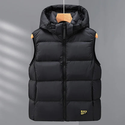 Men's Warm Down Vest - Boxy Quilted, Cotton Blend, Autumn
