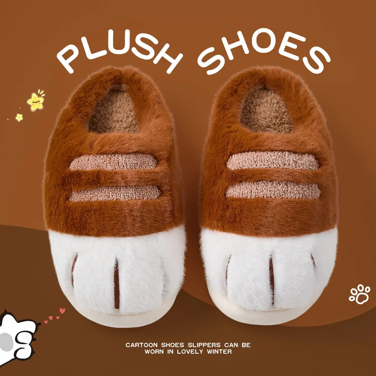 Plush Unisex Slippers For Kids - Cozy Cat Design, Plush Lining, Indoor Wear At Household