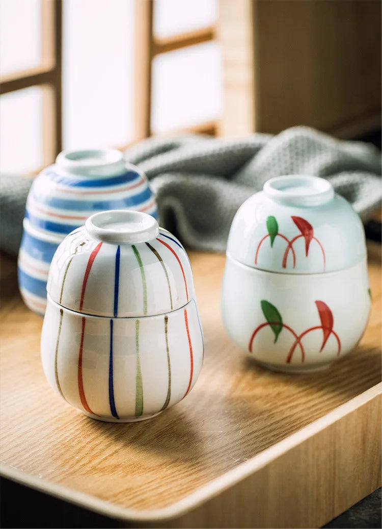 Hand Painted Japanese Ceramic Lidded Dessert Bowls Kit