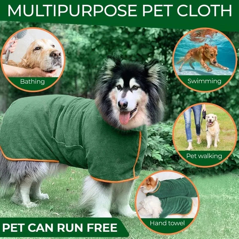 Microfiber Dog Bathrobe Towel - Flexible Absorbent Coat for Cats & Dogs, Pet Grooming Maintenance