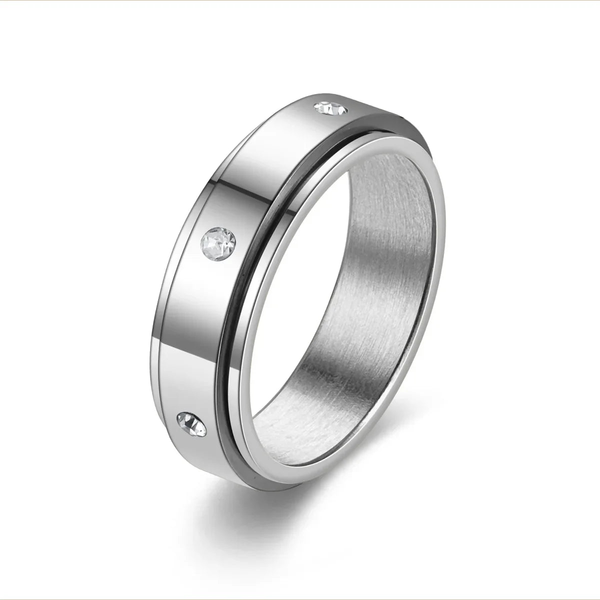 Ring2026 Edition Stainless Steel Single Row Square Zircon Rotating Ring Crystal CZ Jewelry TikTok Viral Gift Idea