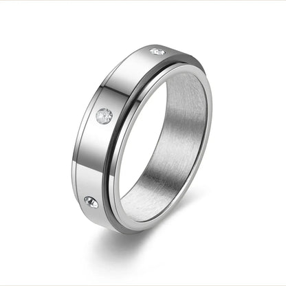 Ring2026 Edition Stainless Steel Single Row Square Zircon Rotating Ring Crystal CZ Jewelry TikTok Viral Gift Idea