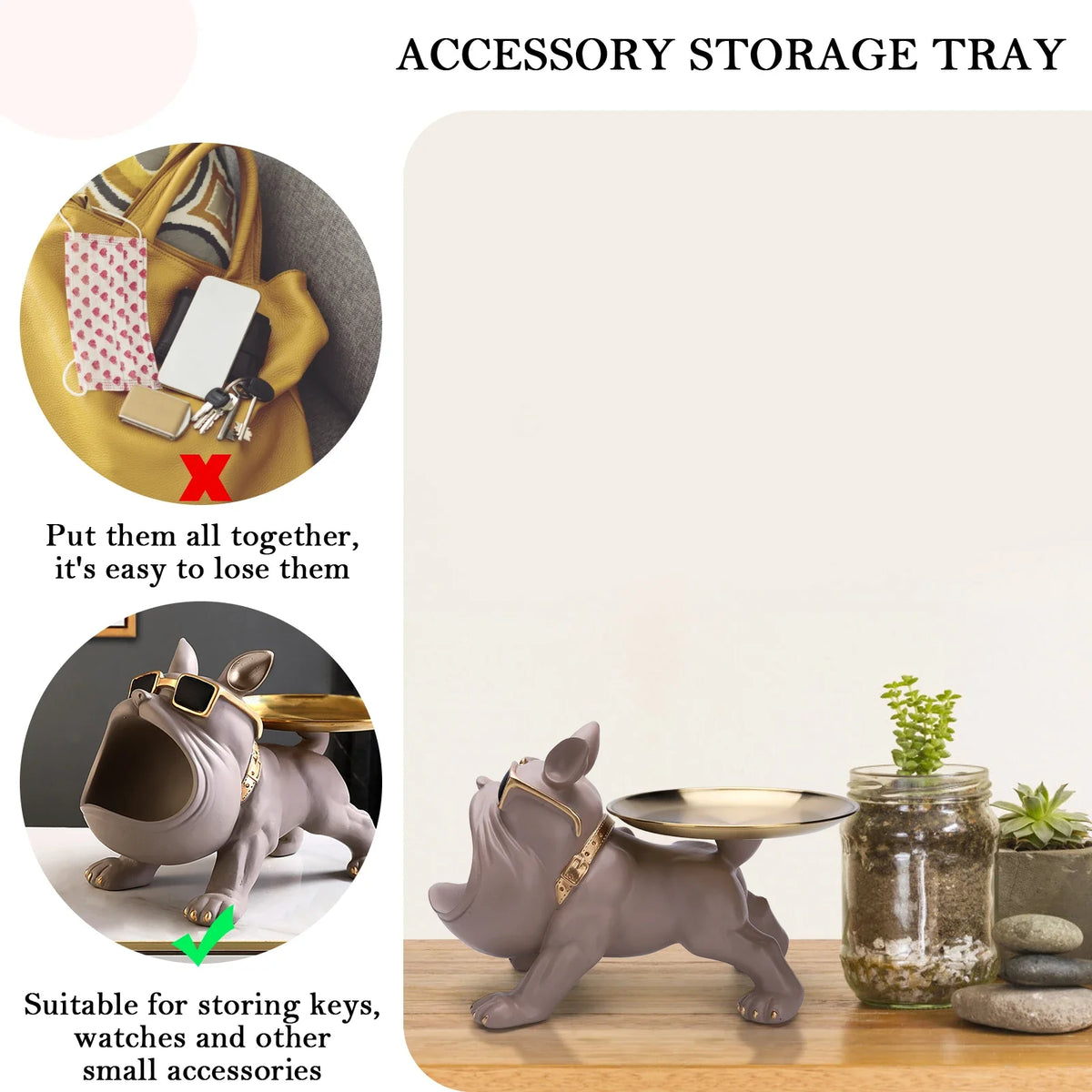 Resin Bulldog Storage Sculpture - Trendy Key Holder & Candy Tray for Household Decor