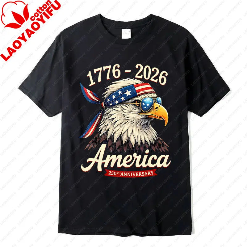 Plush Unisex Bald Eagle Graphic Tee - Short-Sleeve, Sturdy Cotton, For 250th Anniversary Independence Day Celebration