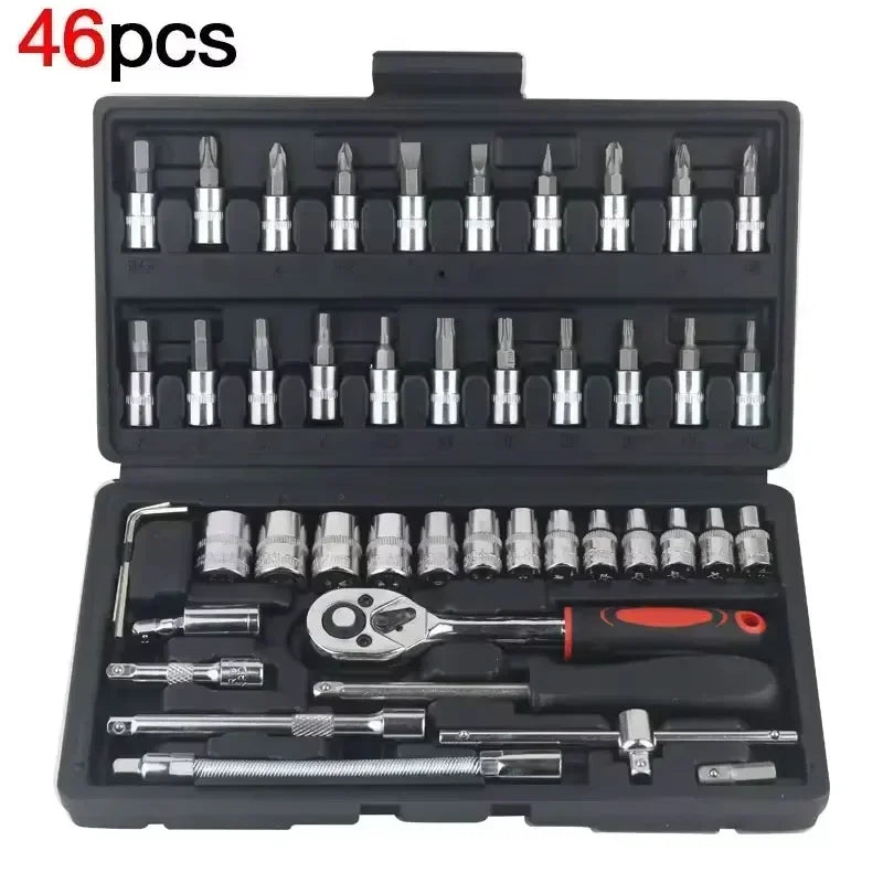 Metric Socket Wrench Kit - Household Tools Car Mechanic Kit with Ratchet and Adapters