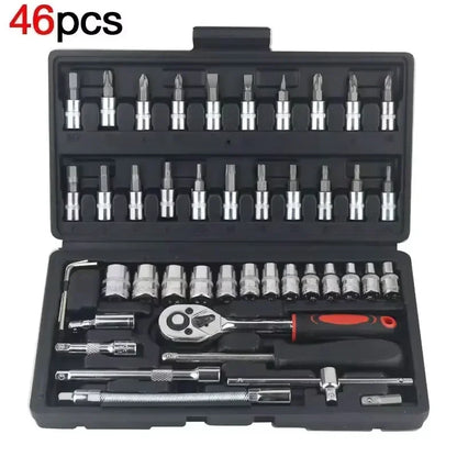 Metric Socket Wrench Kit - Household Tools Car Mechanic Kit with Ratchet and Adapters