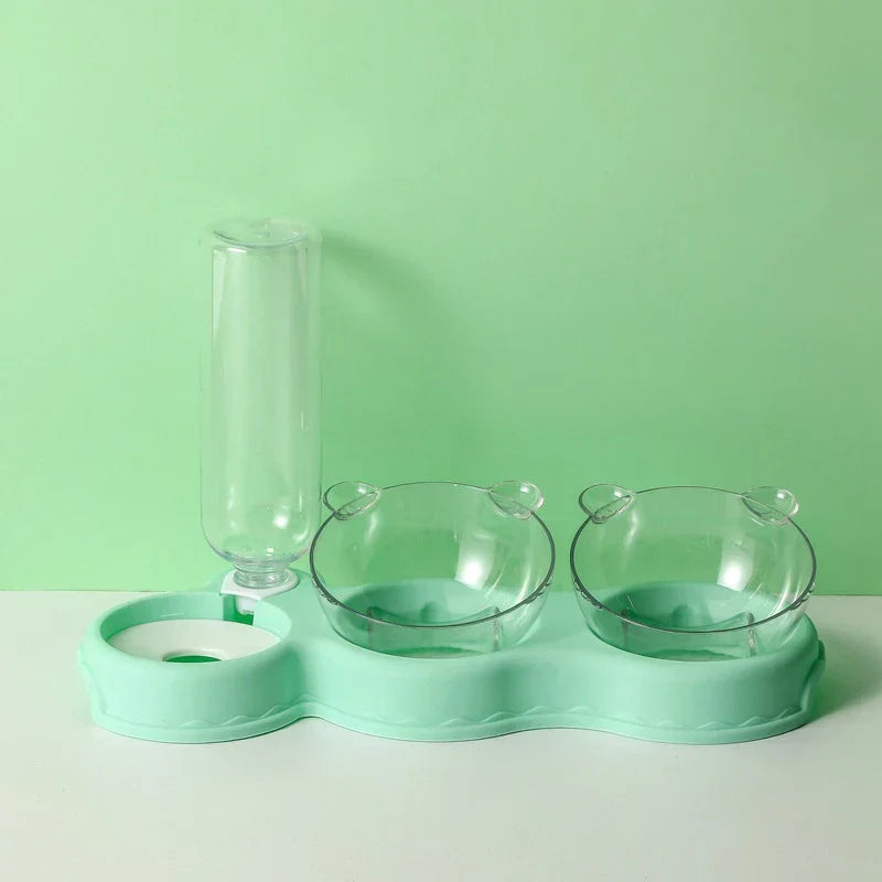 Raised Pet Feeding Station Tilted 3-Bowl Design With 500ML Water Bottle Fall 2025 Comfort-Grip Spine Protection