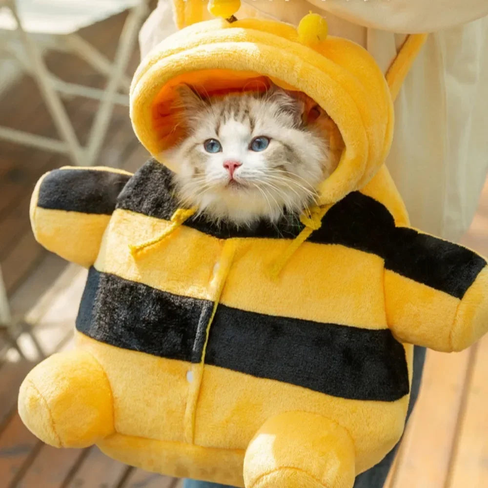 Cute Pet Carrier Bag - Plush Warm Carrier for Cats, Autumn & Winter Outings, Cozy Bee House Toy, Pet Clothes