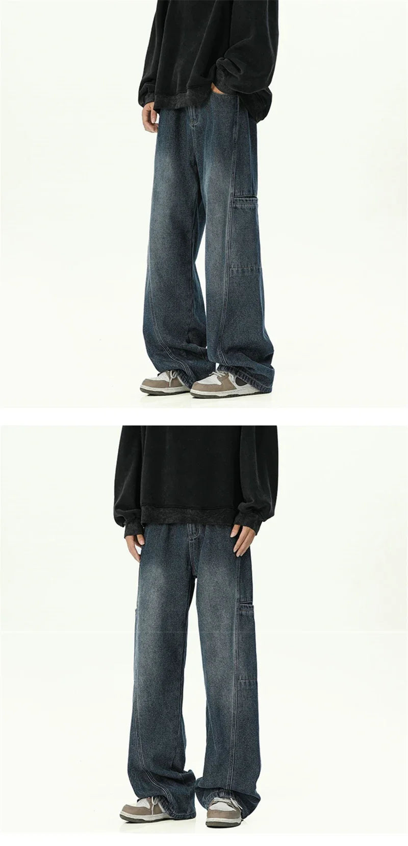 Mens Oversized Cargo Jeans - Wide Leg, Denim, Street