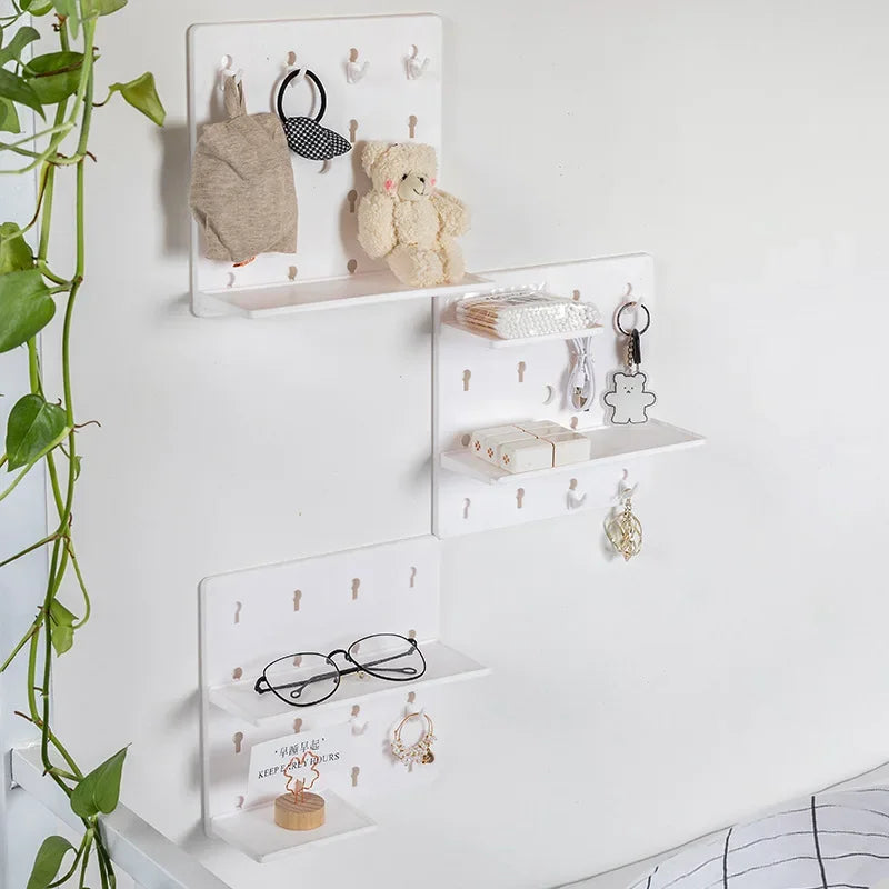 Punch-Free Wall Shelf Organizer with Household Organizers, No Drilling, Kitchen & Bedroom Pegboard Holder