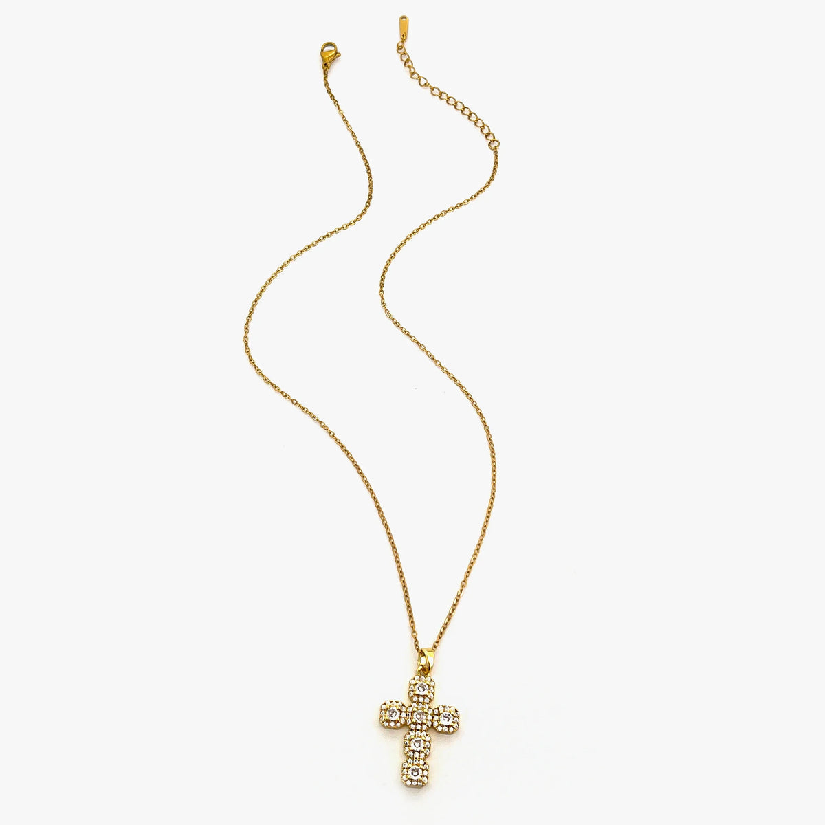 Pendant Cross Necklace Gold Tone - Cubic Zirconia Jewelry, Stainless Steel Chain, Fall 2026 Gift Idea