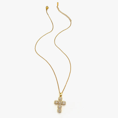 Pendant Cross Necklace Gold Tone - Cubic Zirconia Jewelry, Stainless Steel Chain, Fall 2026 Gift Idea
