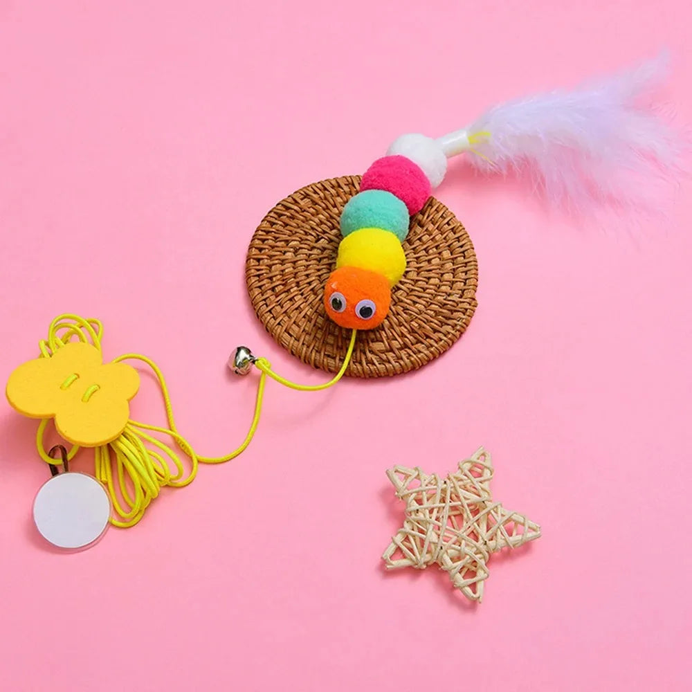 Cat Pet Toys Funny Stick Kitten Elastic Rope Dragonfly Feather Bell Swing