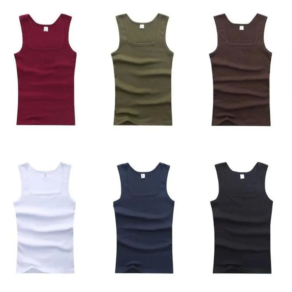slash neck, casual fit, solid, summer knit vest – Breathable men's cotton tank top