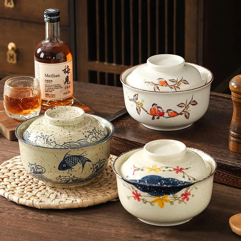 Ramen Instant Bowl With Lid Porcelain Large Capacity