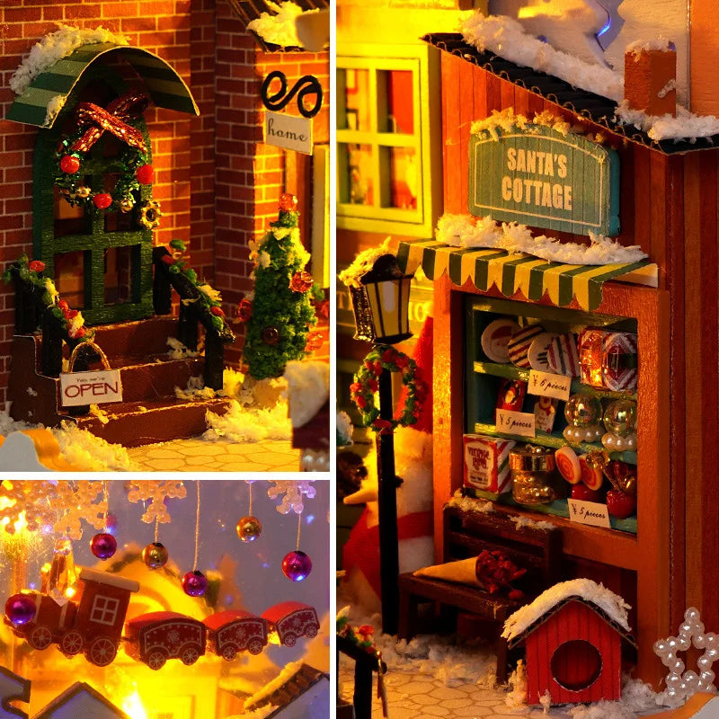 Nook Book Miniature DIY Hut Christmas Cabin Dollhouse Insert Creative Puzzle Gift
