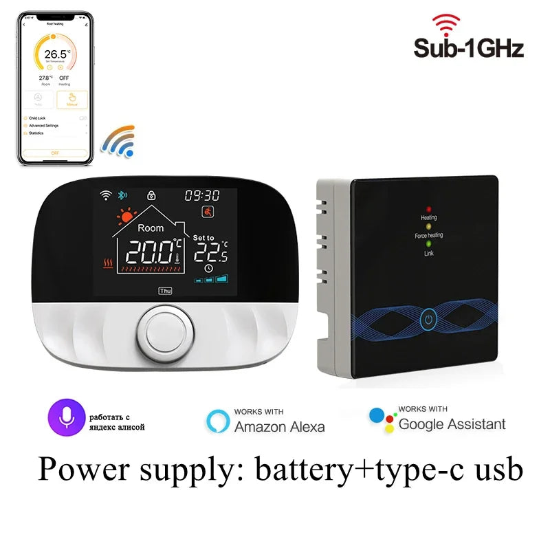 Smart Thermostat Cordless RF433 Floor Heating Control For Gas Boiler Tuya App USB Powered Fall 2025 Energy Saving