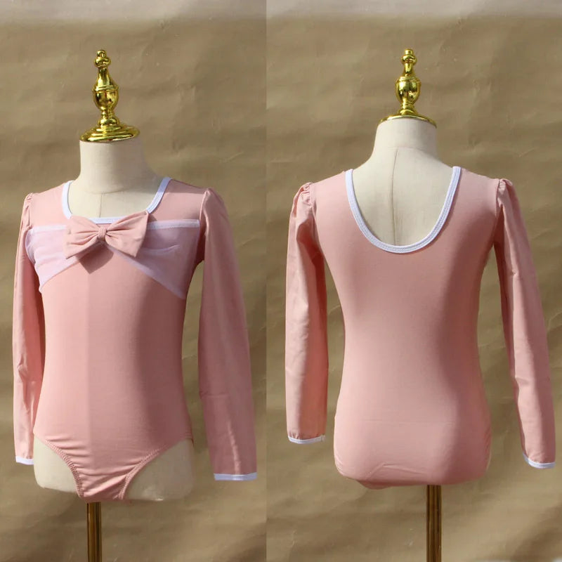 Light girls ballet leotard set - puff-sleeve top, tulle tutu skirt, polyester, for dance class