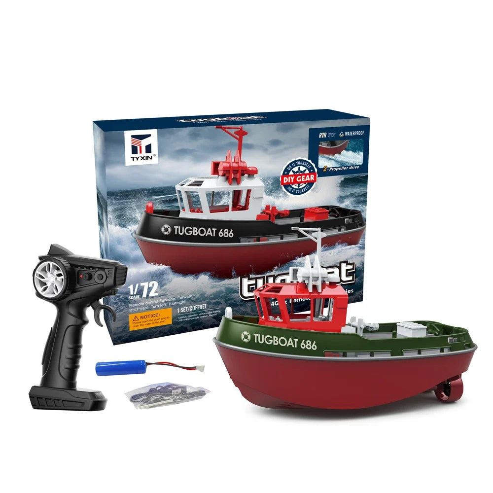 Powerful Dual Motor RC Tugboat Model - 1:72 Motor-Driven Remote Control Boat for Boys, Cordless Fun