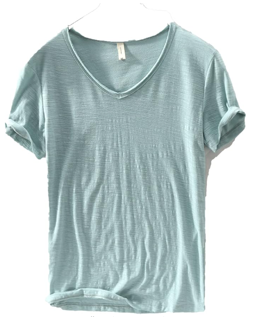 Men's V-Neck Linen Cotton Shirt, Lightweight Short Sleeve Slim-Fit Casual Top for Summer-5