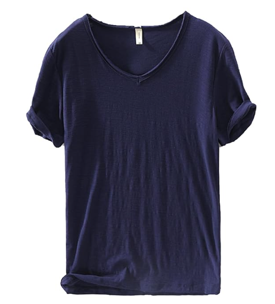 Variant image for Men's V-Neck Linen Cotton Shirt, Lightweight Short Sleeve Slim-Fit Casual Top for Summer-26