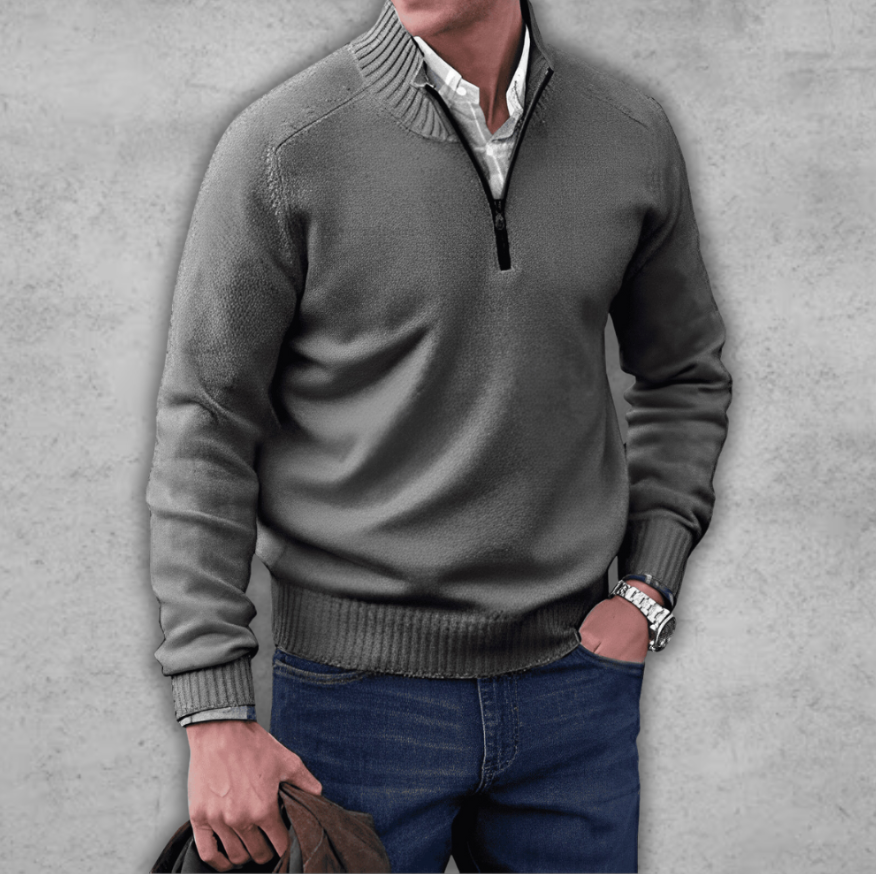 Plush Timeless Mens Quarter Zip Sweater - Ribbed Cotton