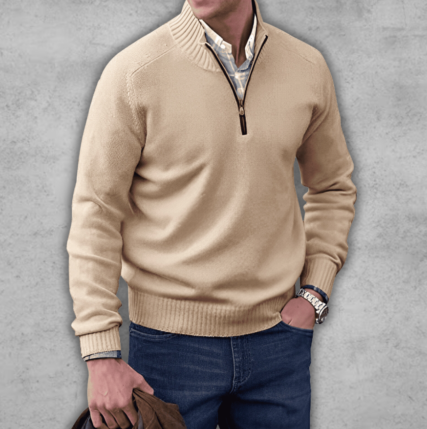 Plush Timeless Mens Quarter Zip Sweater - Ribbed Cotton