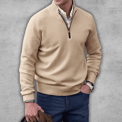 Plush Timeless Mens Quarter Zip Sweater - Ribbed Cotton