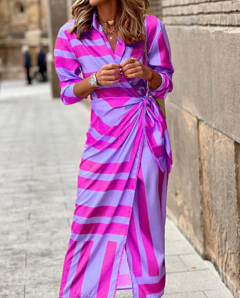 Variant image for Elegant Striped Wrap Dress for Women, Flattering Plus Size Summer Dress, Versatile Style for Any Occasion-19