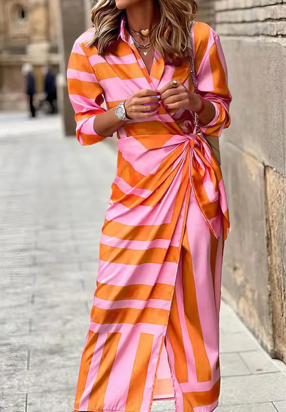 Variant image for Elegant Striped Wrap Dress for Women, Flattering Plus Size Summer Dress, Versatile Style for Any Occasion-1