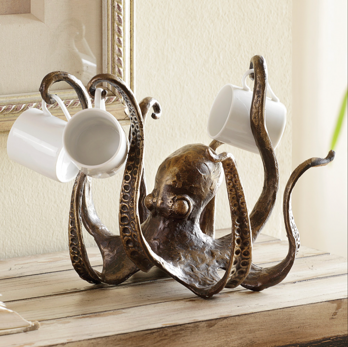Nautical Coffee Cup Organizer, 8-Mug Capacity – Rustic Kraken Octopus Mug Holder