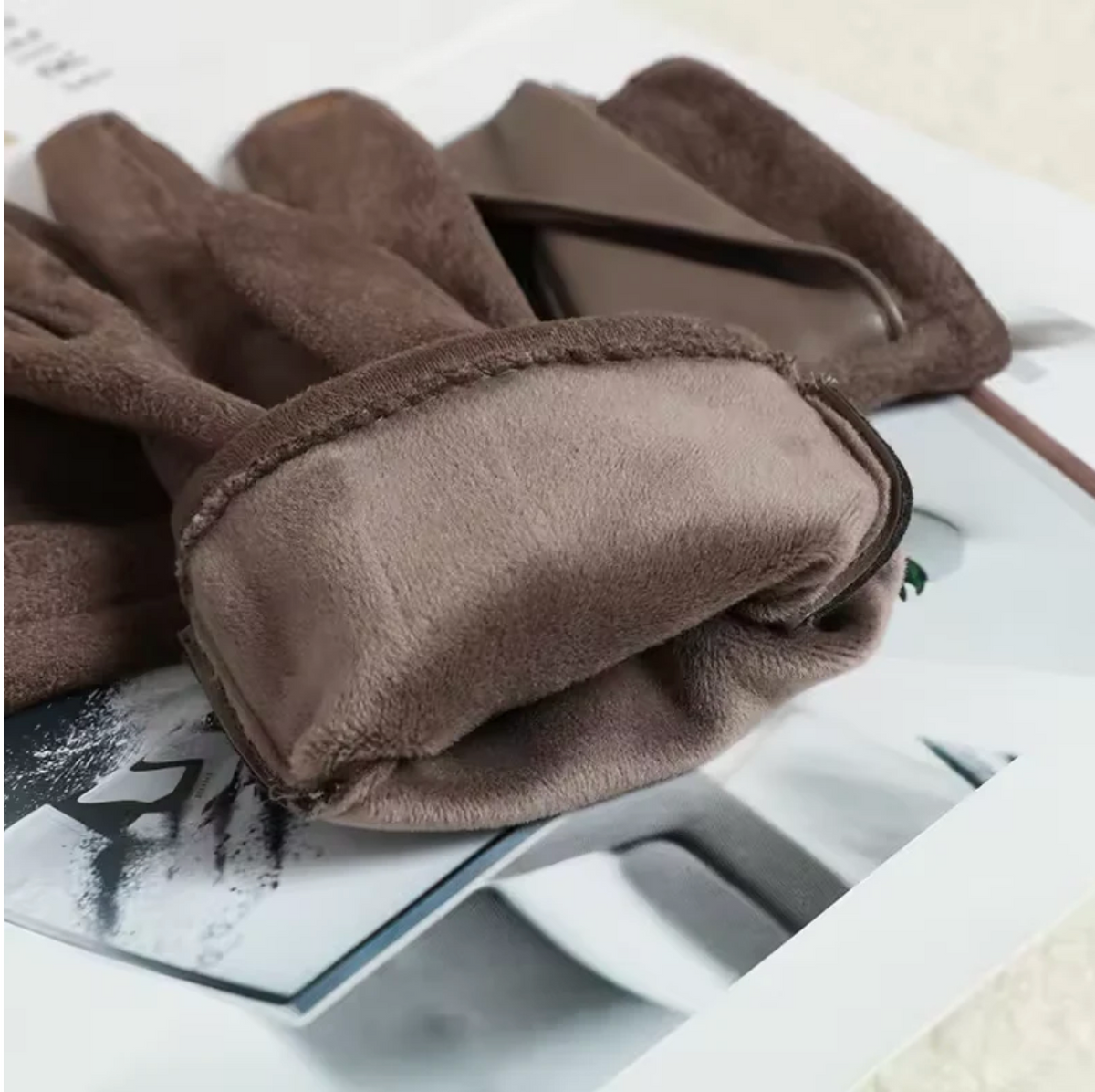 Women's Warm Winter Gloves - Faux Leather Cuff, Fleece