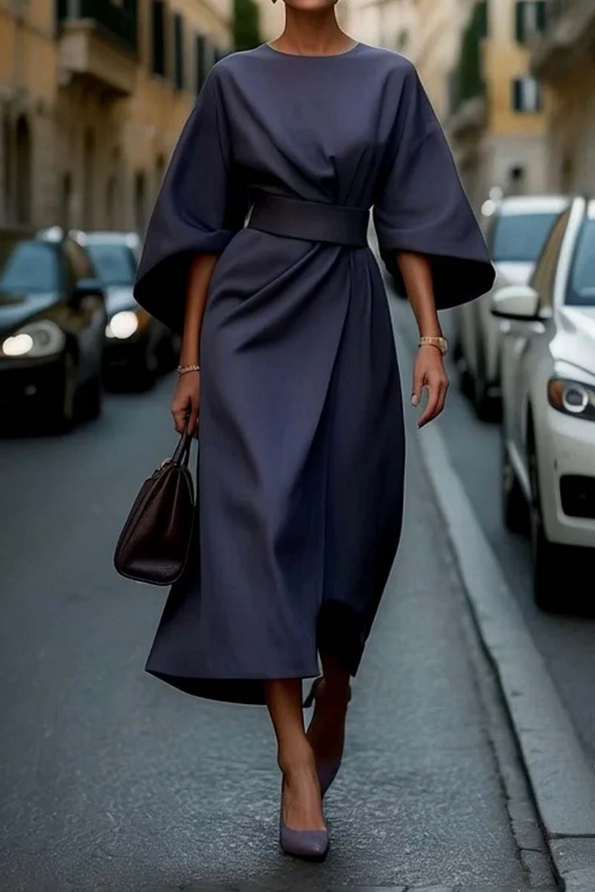 Variant image for Belted Black Maxi Dress for Women - Flattering Fit Long Dress, Plus Size Available, Effortless Elegance-1