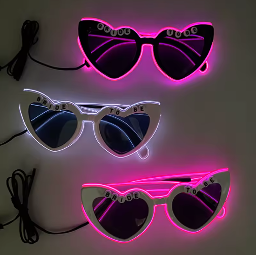 LED Retro Flashing Sunglasses for Bachelorette Party, Pink Heart Glasses, Wedding Props, Valentine's Day Decor