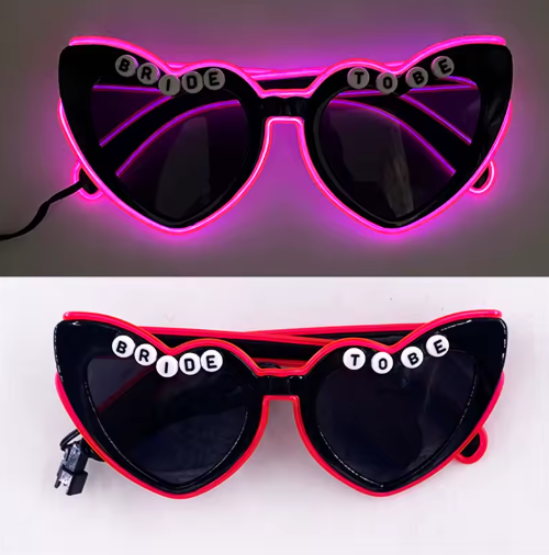 LED Retro Flashing Sunglasses for Bachelorette Party, Pink Heart Glasses, Wedding Props, Valentine's Day Decor