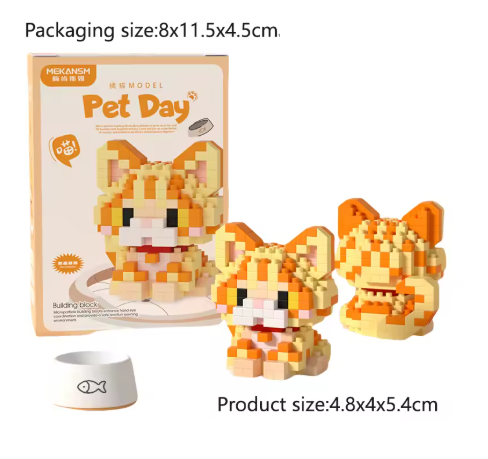 Mini Cute Pet Cat Building Block Kit - Educational Toy for Kids and Adults, City Cartoon Animal Design