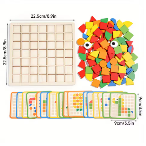 120Pcs Wooden Mosaic Puzzle Toy for Kids - Montessori 3D Patterned Shape Jigsaw Kit, Early Education Fun