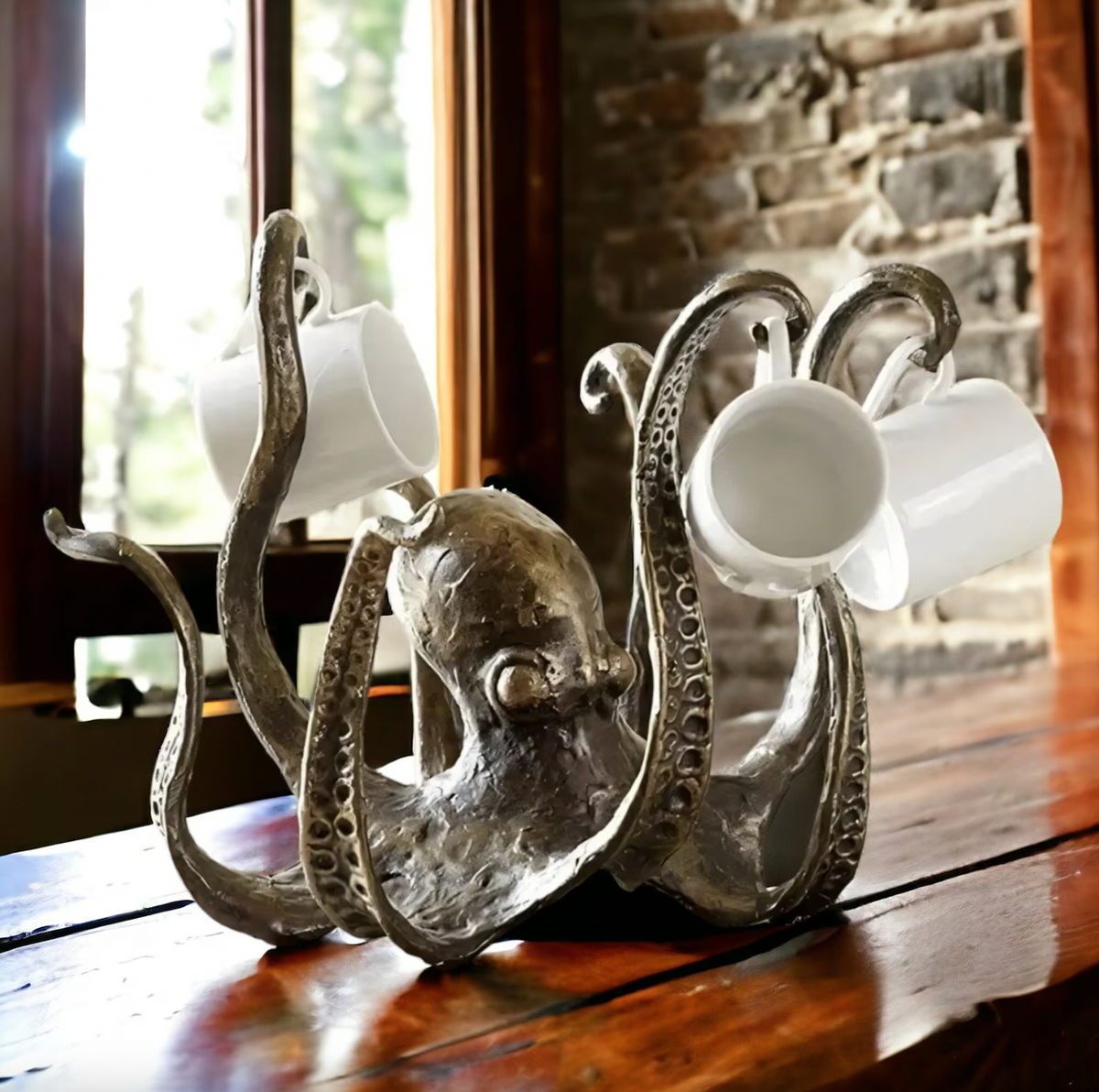 Nautical Coffee Cup Organizer, 8-Mug Capacity – Rustic Kraken Octopus Mug Holder