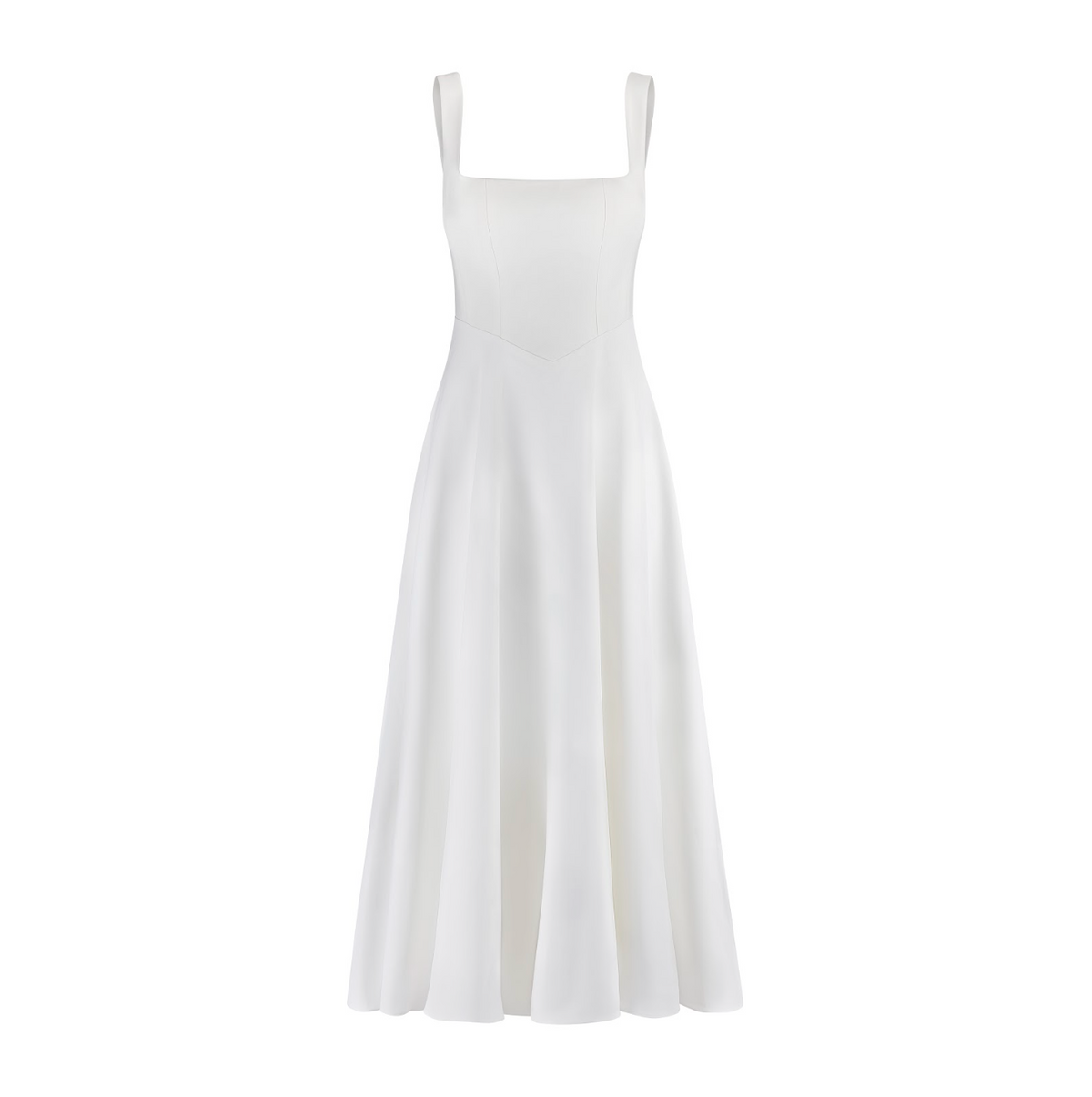 Elegant White Midi Dress for Women, Long Sleeve Flattering Silhouette, Lightweight and Versatile for Any Occasion-1