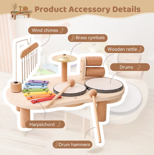 Educational Baby Toys Wooden Xylophone Bells - Montessori Music Table for Newborn Birthday Gifts
