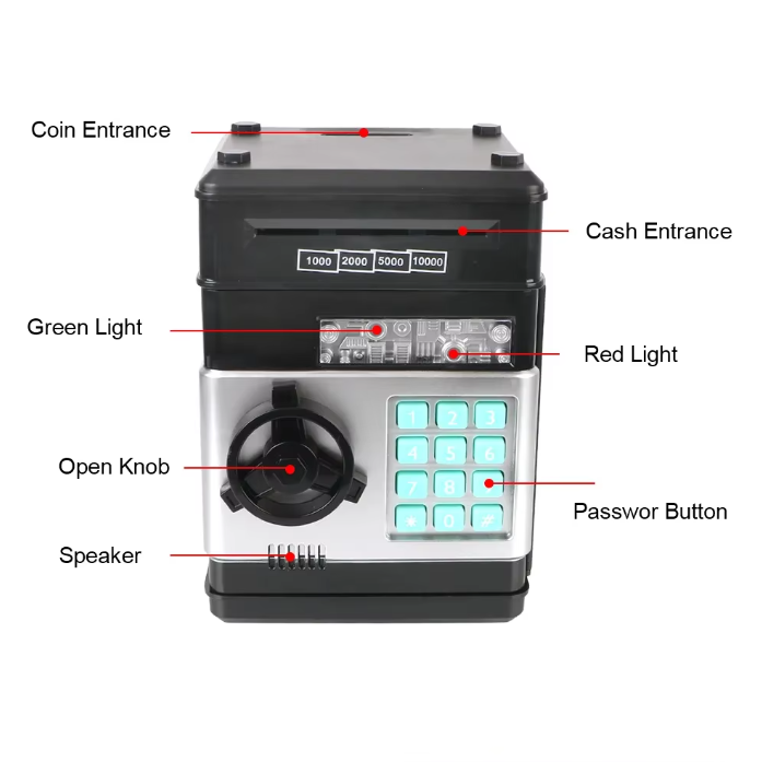 Piggy Electronic Bank Mini Safe with Password Lock - Cash Coin Saving Box for Kids, Fun Financial Gift